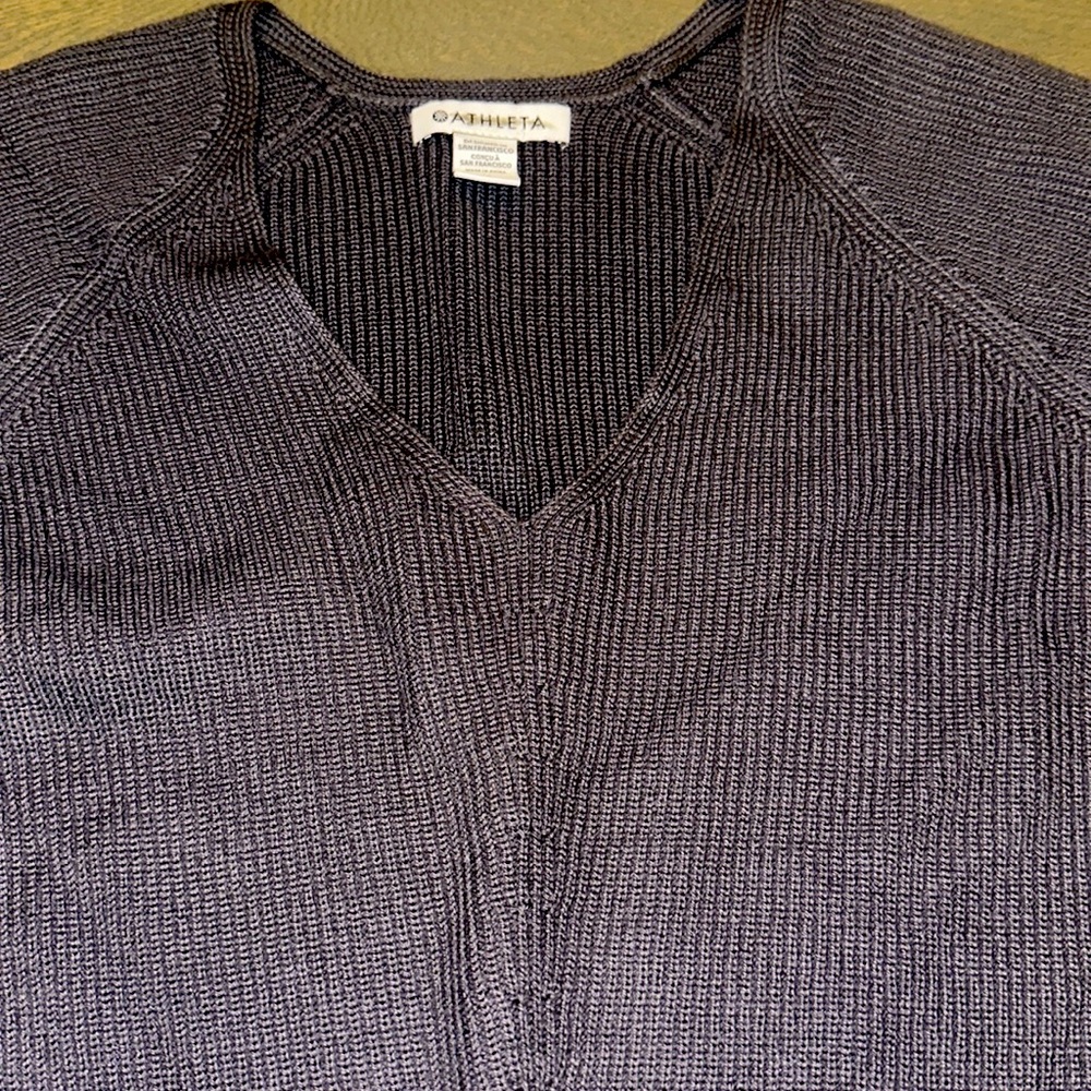 ATHLETA HANOVER REFINED MERINO  V-NECK SWEATER IN PURPLE DUSK NWOT - Picture 4 of 10